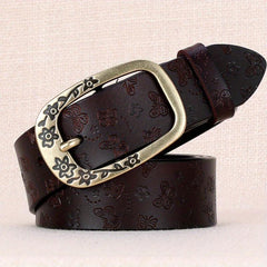 Vintage Flower Buckle Leather Belt Embossed Solid Jeans Pants Belt