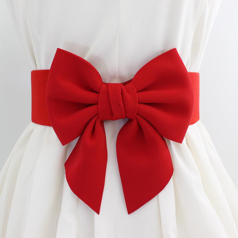 Sweet Bowknot Elastic Waist Belt Women's Dress Decoration Wide Belt