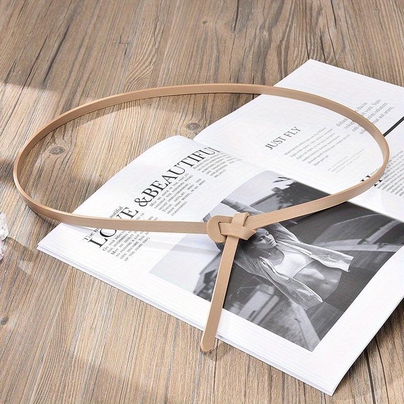 Solid Knotted Thin Belt PU Leather Dress Coat Decorative Girdle Waistband