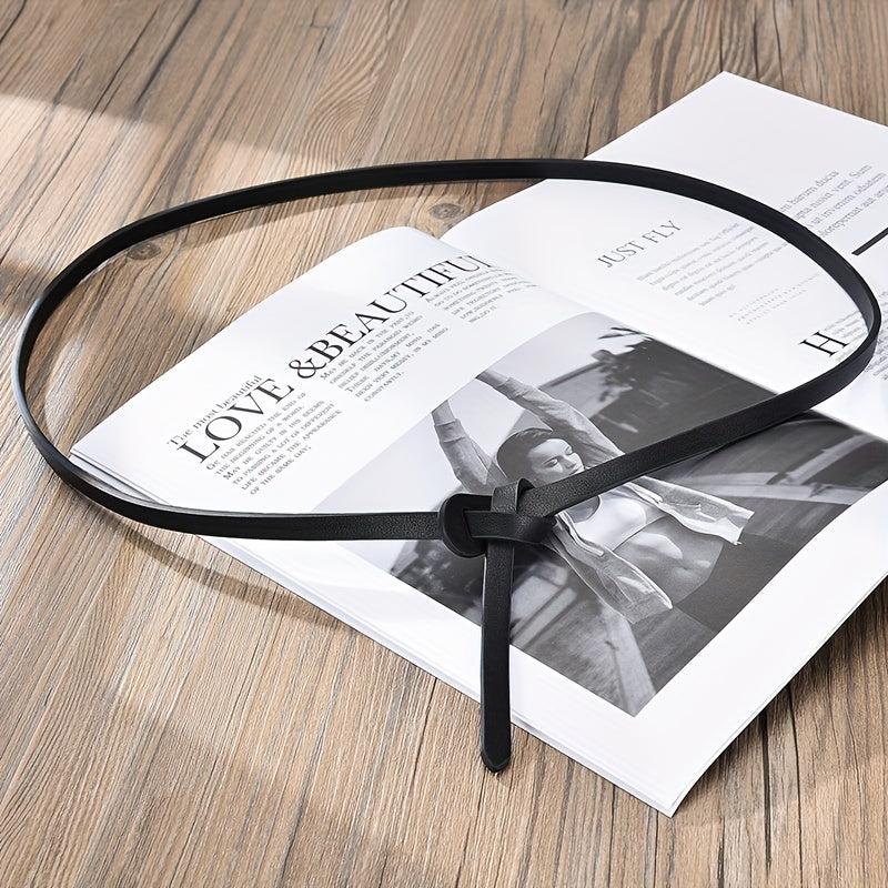 Solid Knotted Thin Belt PU Leather Dress Coat Decorative Girdle Waistband