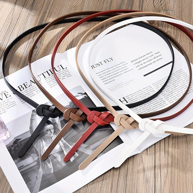 Solid Knotted Thin Belt PU Leather Dress Coat Decorative Girdle Waistband