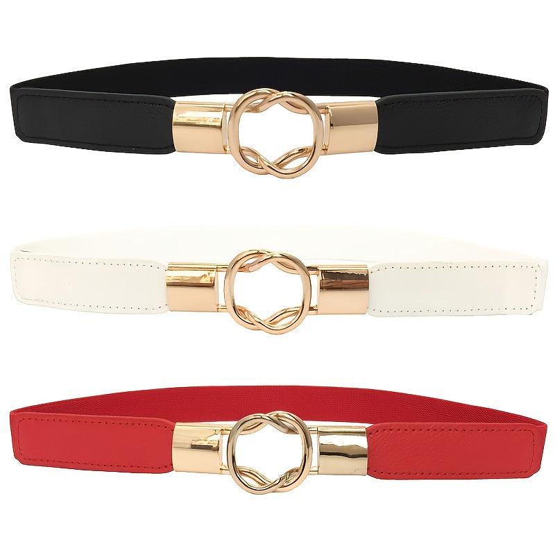 Women Retro Skinny Waist Belt with Golden Buckle