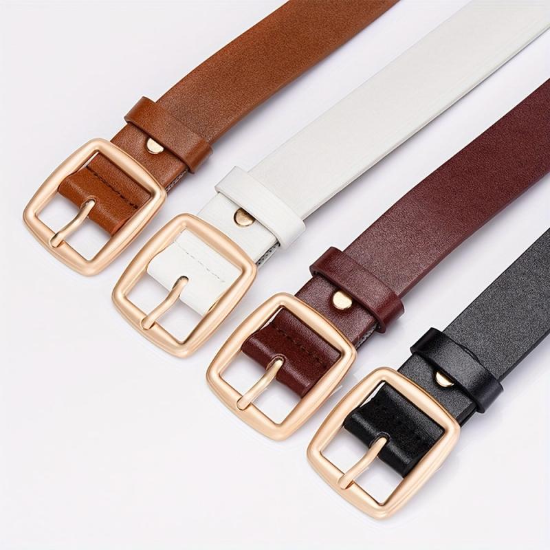 Square Buckle Casual Belt Solid PU Belt Waistband Coat Girdle