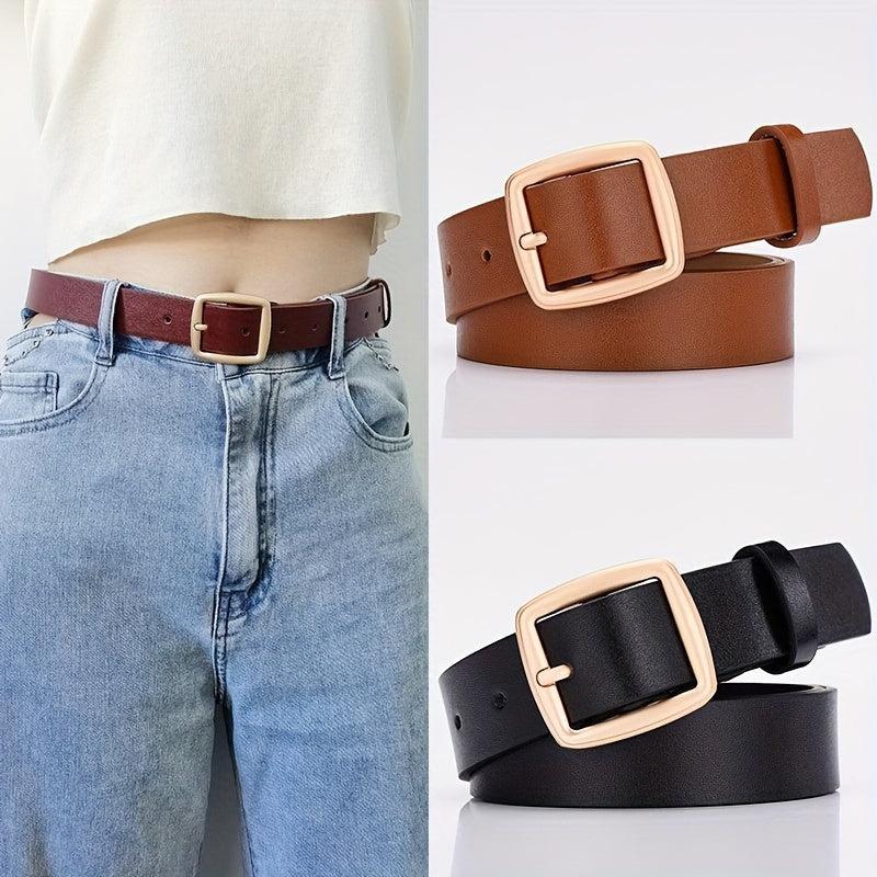 Square Buckle Casual Belt Solid PU Belt Waistband Coat Girdle