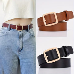 Square Buckle Casual Belt Solid PU Belt Waistband Coat Girdle