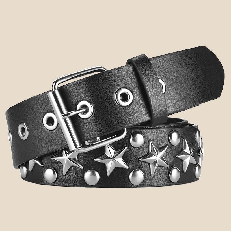 Women's Punk Style Rivet Belt Star Decor PU Leather Belt