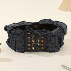 Elastic Waistband Ruffles Wide Belt Dress Coat Girdle