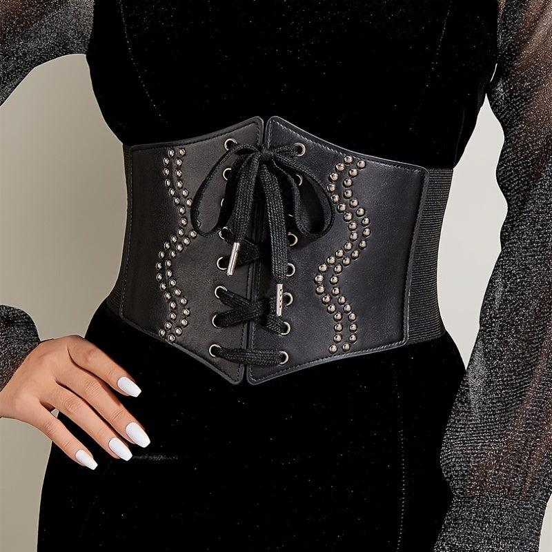 Women's Pu Leather Corset Belt Wide Retro Elastic Tight Waist Dress