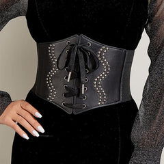 Women's Pu Leather Corset Belt Wide Retro Elastic Tight Waist Dress