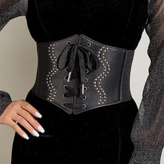 Women's Pu Leather Corset Belt Wide Retro Elastic Tight Waist Dress