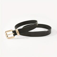 Golden Square Buckle Thin Belt PU Leather Casual Belt Girdle