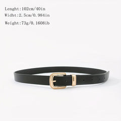 Golden Square Buckle Thin Belt PU Leather Casual Belt Girdle