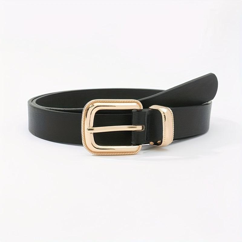 Golden Square Buckle Thin Belt PU Leather Casual Belt Girdle