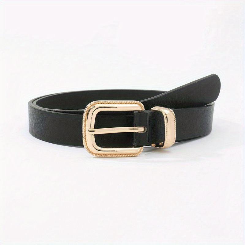 Golden Square Buckle Thin Belt PU Leather Casual Belt Girdle