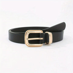 Golden Square Buckle Thin Belt PU Leather Casual Belt Girdle