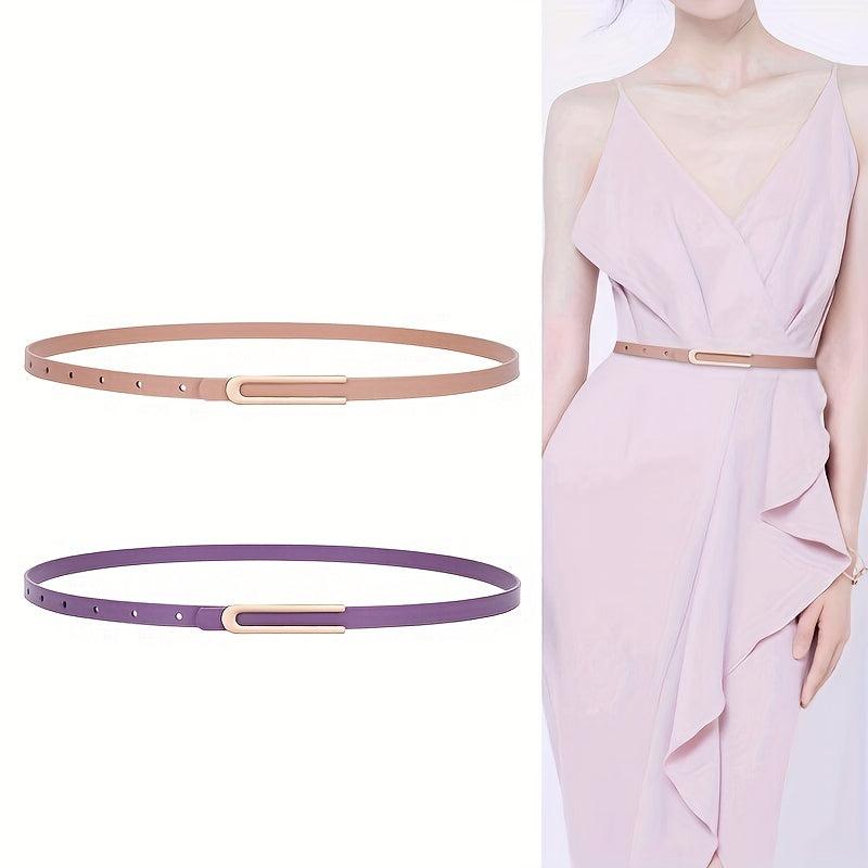Vintage Candy Thin Leather Belt Long Buckle Waistband Dress Coat Girdle