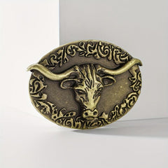 Vintage Bull Head Belt Buckle Unisex Oval Cowboy Cowgirl Belt