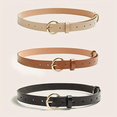 Golden Round Buckle Belt Casual Solid Belt Jeans Pants Belt For Women