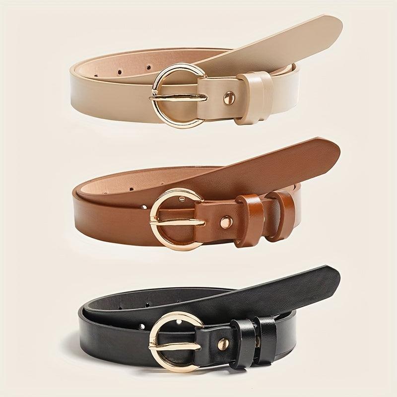 Golden Round Buckle Belt Casual Solid Belt Jeans Pants Belt For Women