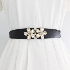 Women's Flower & Leaf Rhinestone Elastic Belt All-match Waist Cover