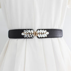 Women's Flower & Leaf Rhinestone Elastic Belt All-match Waist Cover