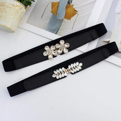 Women's Flower & Leaf Rhinestone Elastic Belt All-match Waist Cover