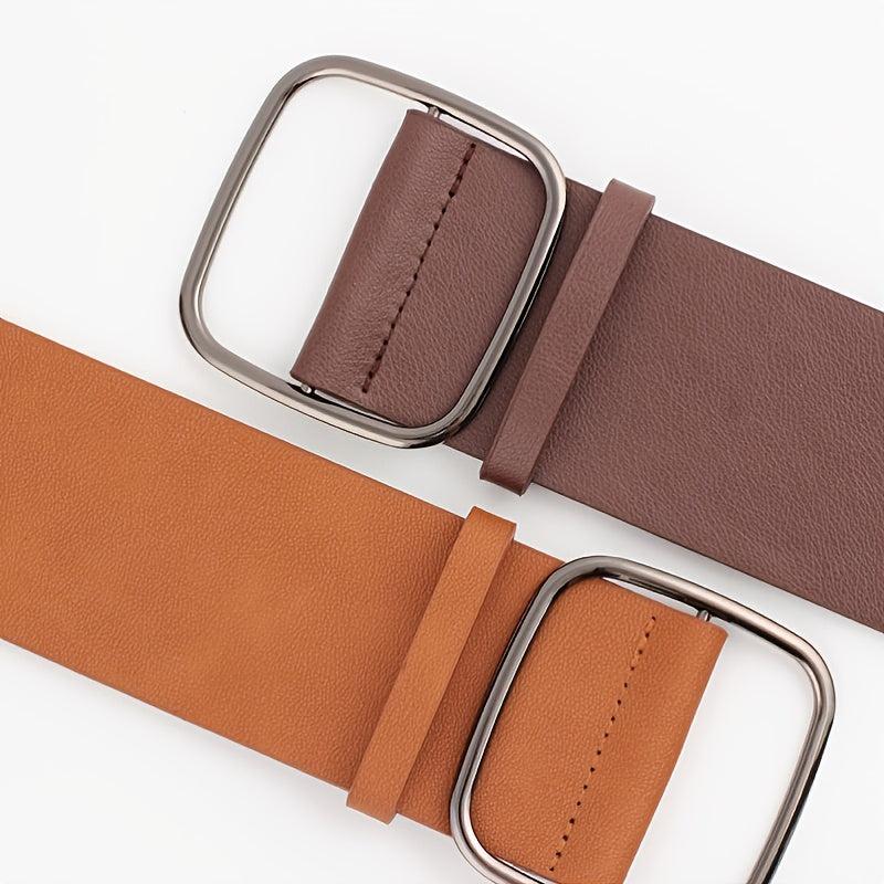 Women's Square Buckle PU Leather Jeans Casual Belts