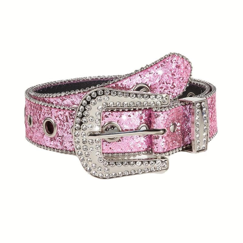 Pink Glitter Y2K PU Belt Hip Hop Jeans Pants Belt Sequin Sparkling