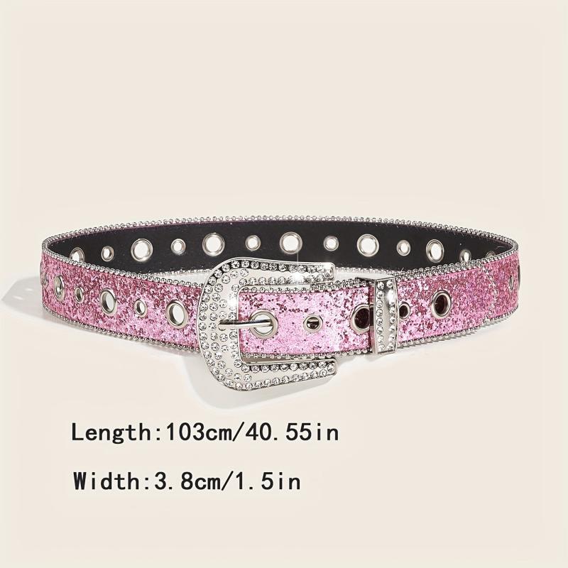 Pink Glitter Y2K PU Belt Hip Hop Jeans Pants Belt Sequin Sparkling