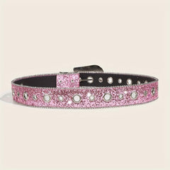 Pink Glitter Y2K PU Belt Hip Hop Jeans Pants Belt Sequin Sparkling