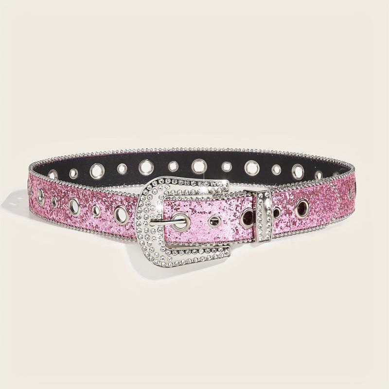 Pink Glitter Y2K PU Belt Hip Hop Jeans Pants Belt Sequin Sparkling