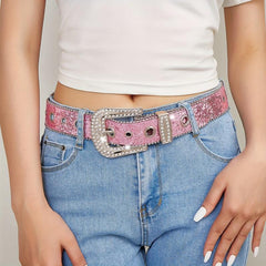 Pink Glitter Y2K PU Belt Hip Hop Jeans Pants Belt Sequin Sparkling