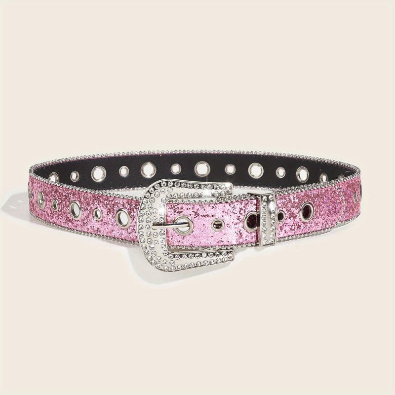 Pink Glitter Y2K PU Belt Hip Hop Jeans Pants Belt Sequin Sparkling