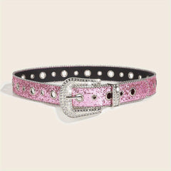 Pink Glitter Y2K PU Belt Hip Hop Jeans Pants Belt Sequin Sparkling