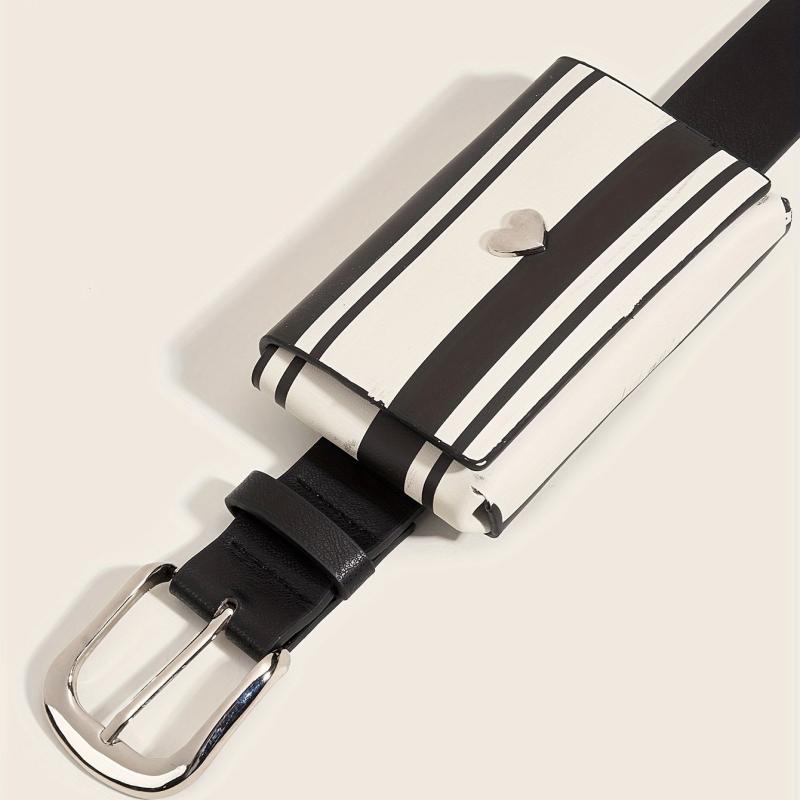 Hip Hop Striped Purse Belt PU Leather Crossbody Mini Bag Belt