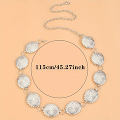 Boho Silver Flower Chain Belt Vintage Western Disc Metal Waist Chain