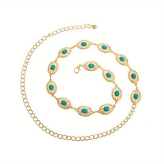 Turquoise Chain Belt Women's Metal Waist Belt for Dresses Western Style