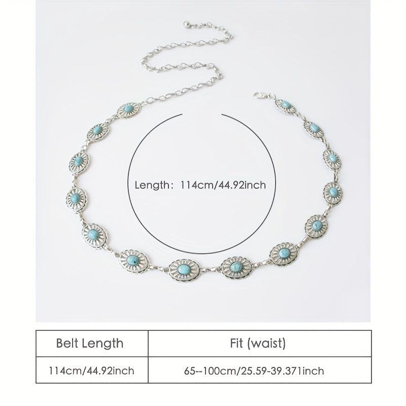 Turquoise Chain Belt Women's Metal Waist Belt for Dresses Western Style