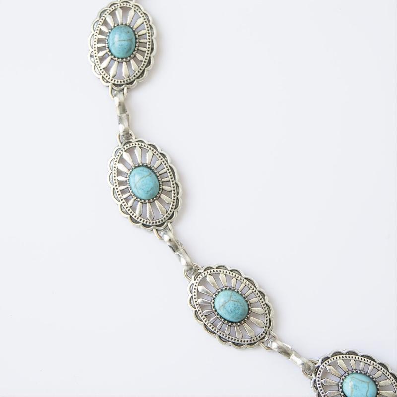 Turquoise Chain Belt Women's Metal Waist Belt for Dresses Western Style