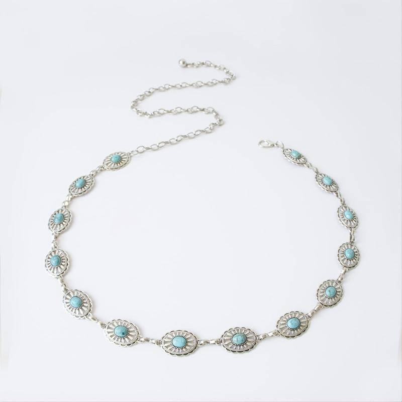 Turquoise Chain Belt Women's Metal Waist Belt for Dresses Western Style
