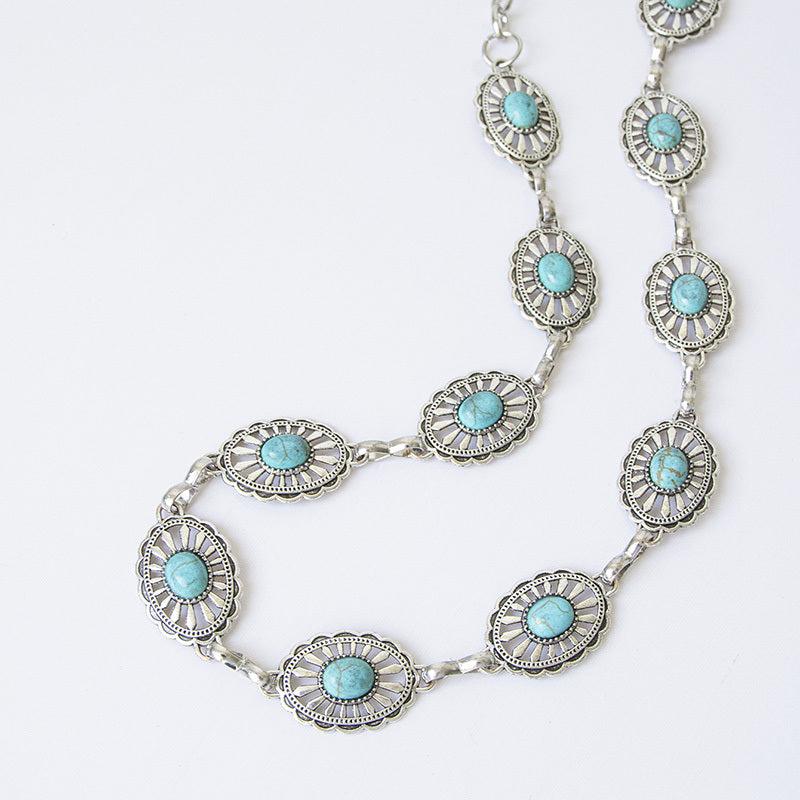 Turquoise Chain Belt Women's Metal Waist Belt for Dresses Western Style