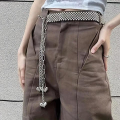 Heart Pendant Waist Chain Tassel Dress Girdle for Women