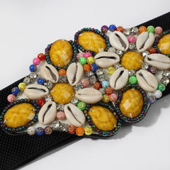 Rhinestone Buckle Wide Belt Punk Elastic Waistband Hip Hop Belt