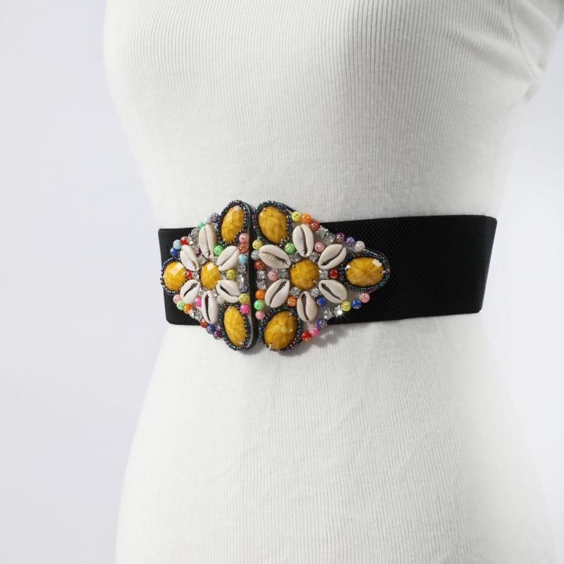 Rhinestone Buckle Wide Belt Punk Elastic Waistband Hip Hop Belt