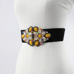 Rhinestone Buckle Wide Belt Punk Elastic Waistband Hip Hop Belt
