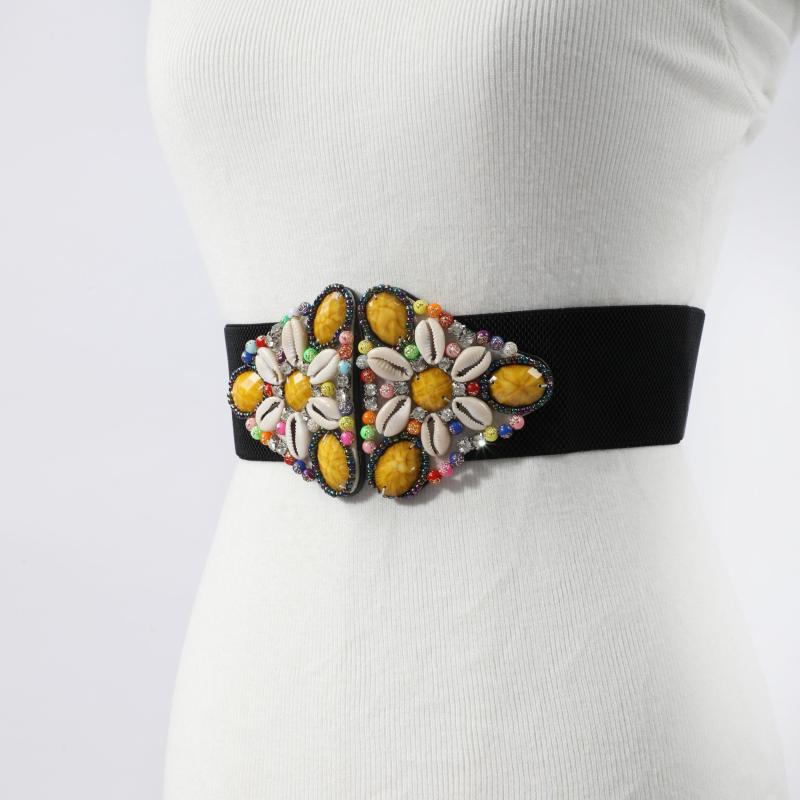Rhinestone Buckle Wide Belt Punk Elastic Waistband Hip Hop Belt