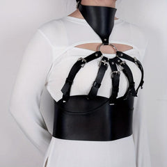 Gothic PU Leather Hollow Rivet Cage Bra Harness Belt Corset Waistband