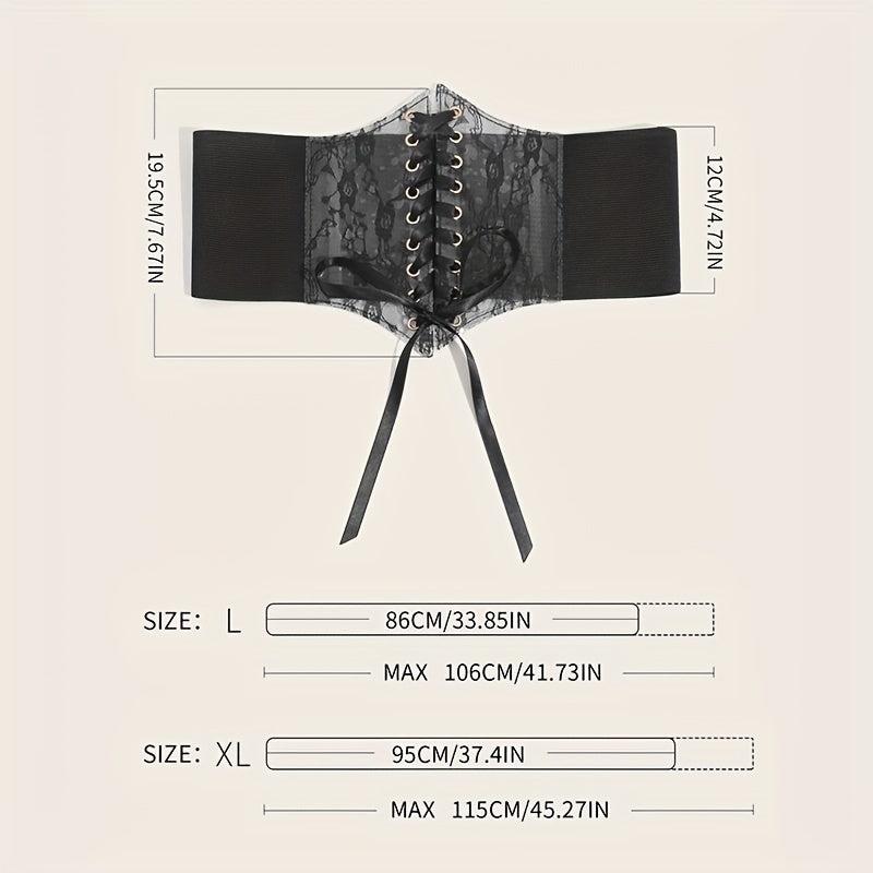  Lace-Up Corset Belt with Bowknot - Elastic Waistband Solid Design