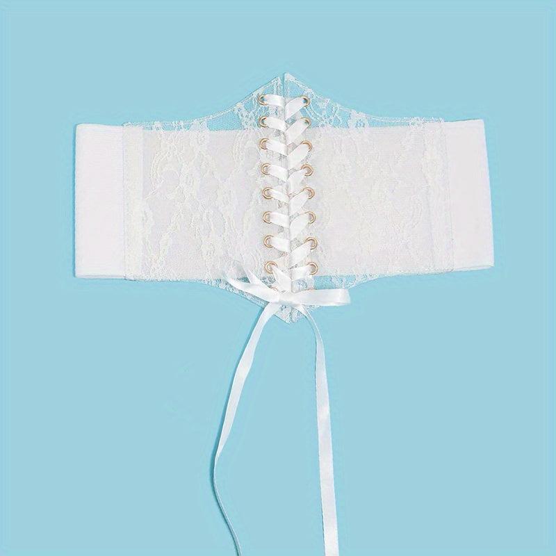  Lace-Up Corset Belt with Bowknot - Elastic Waistband Solid Design