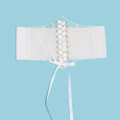  Lace-Up Corset Belt with Bowknot - Elastic Waistband Solid Design